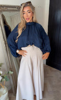 Navy viscose balloon sleeve top (size 8-20)