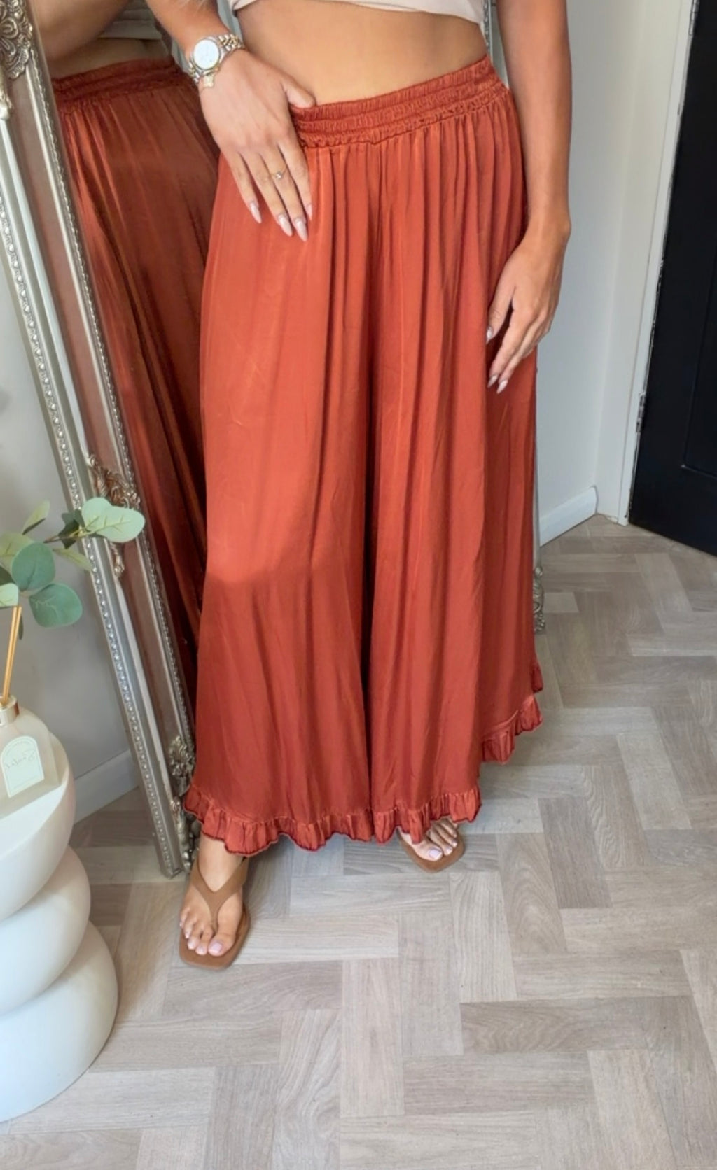 Rust ruffle trim viscous trousers (size 8-20)