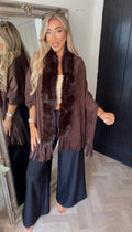 Fur trim Tassle shawl