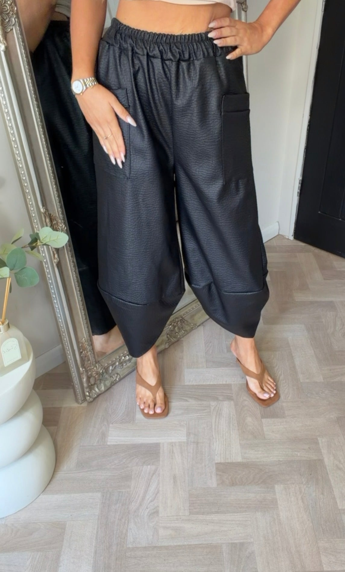 Pu leather barrel trousers (size 8-18)
