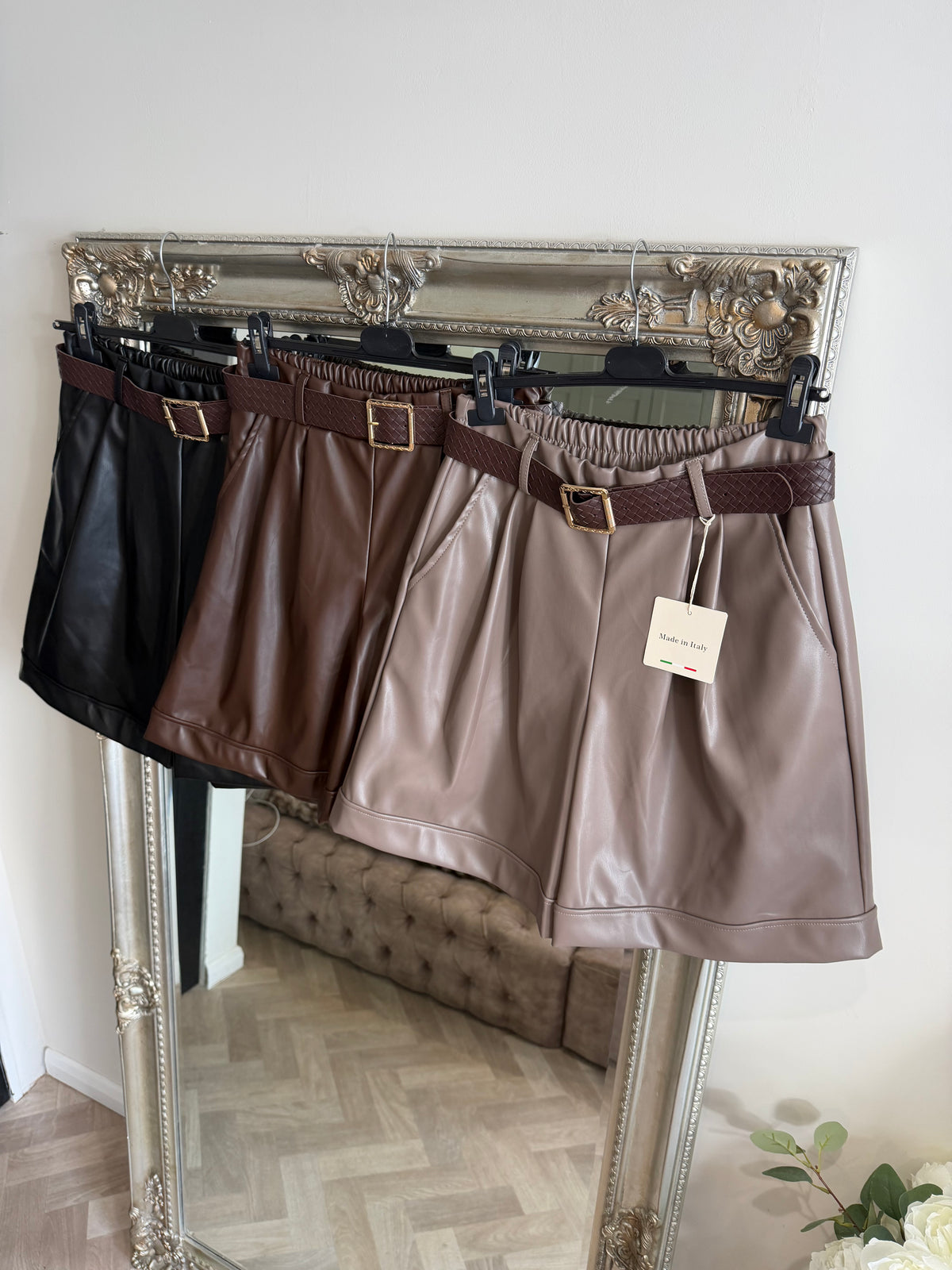Pu leather belted long shorts (size 8-14)