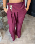 Super high waisted Burgandy gold buckle trousers