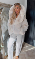 Cream cropped fur coat