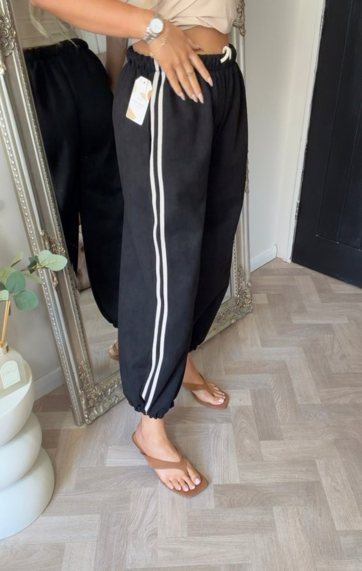 Cuffed stripe suedette trousers (size 8-18)