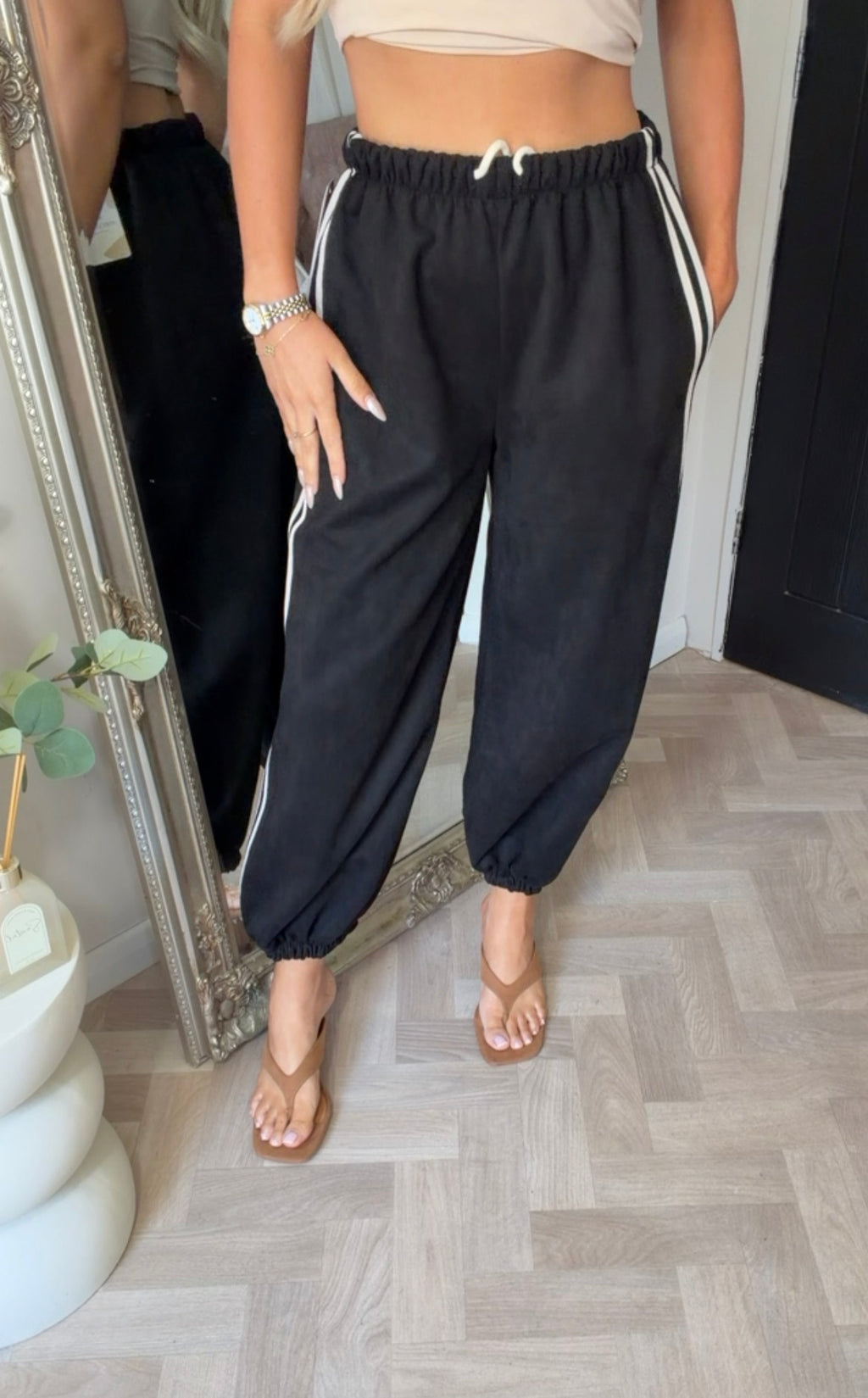 Cuffed stripe suedette trousers (size 8-18)