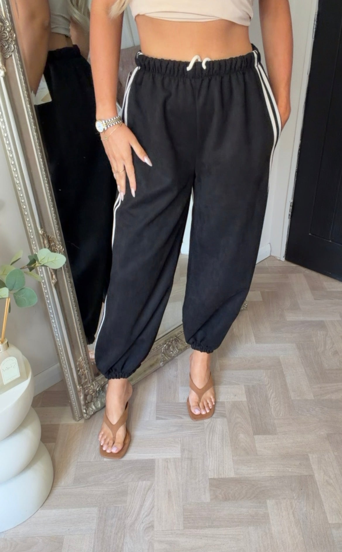 Cuffed stripe suedette trousers (size 8-18)