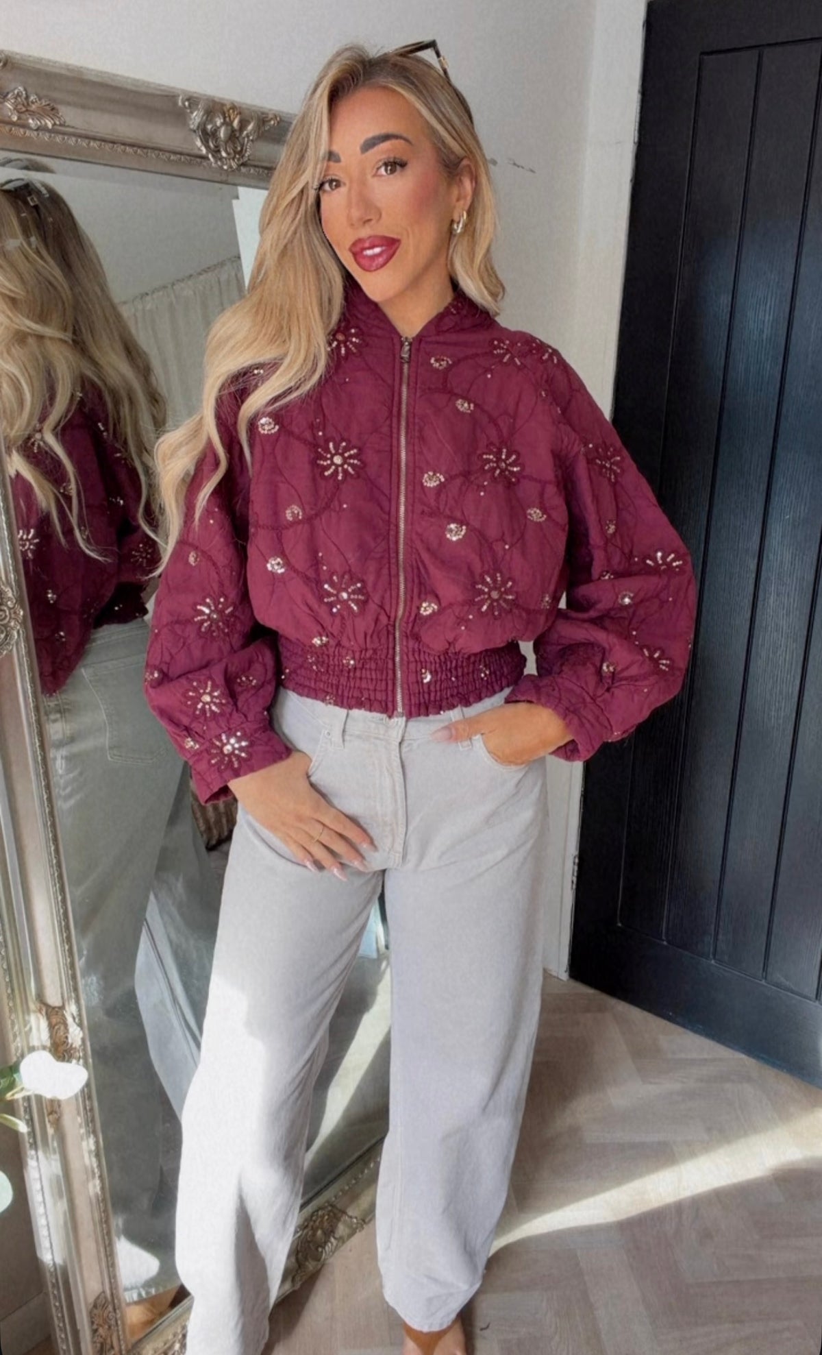 Bethan burgandy sequins jacket (size 8-16)
