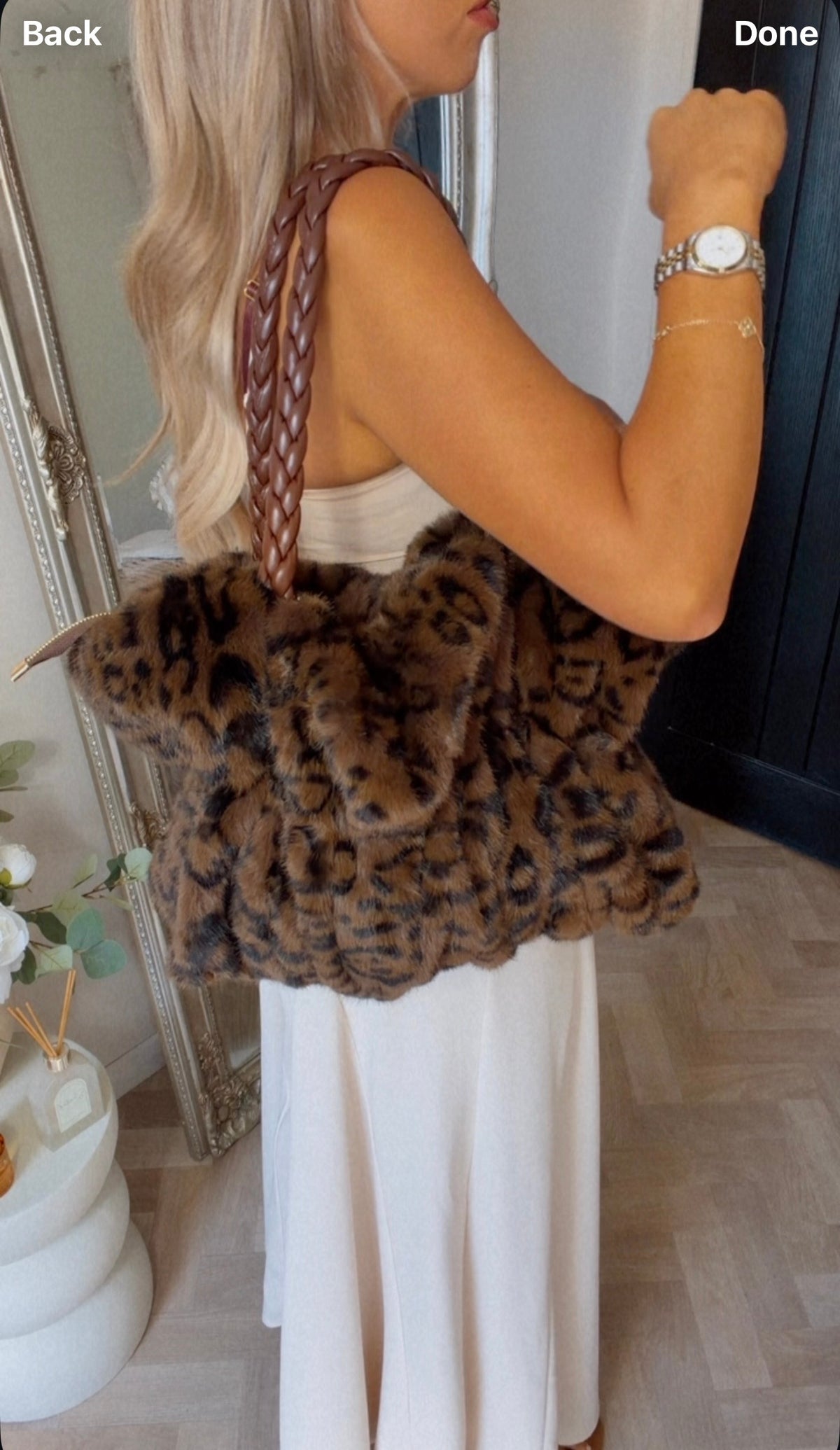 Leopard print fur bag
