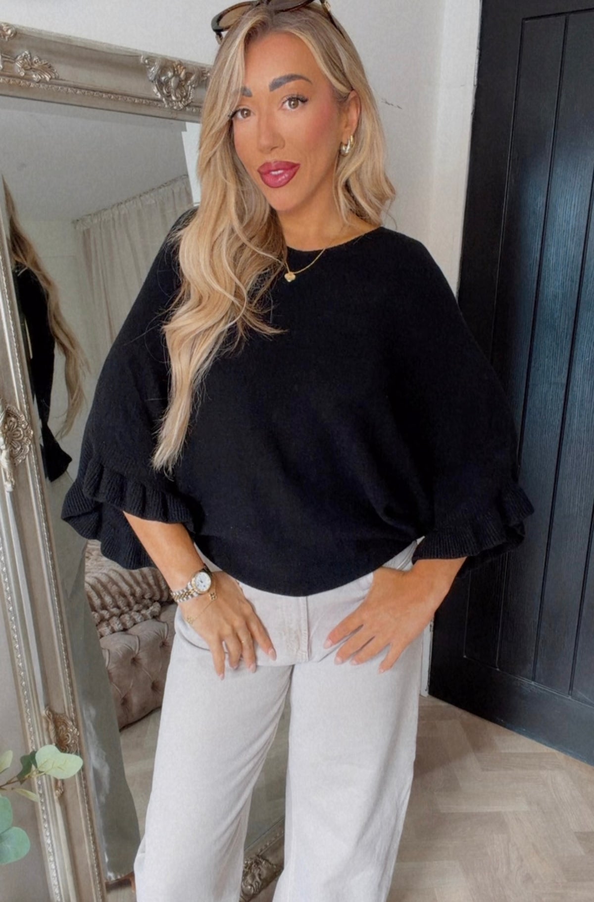 Black ruffle sleeve basic jumper (size 8-20)